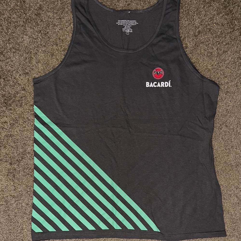 Bacardí Dark Gray Tank Top with Teal Stripe Accent